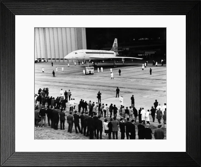 Framed Print : The British Concorde 002 prototype is rolled out from its hanger in which it has been
