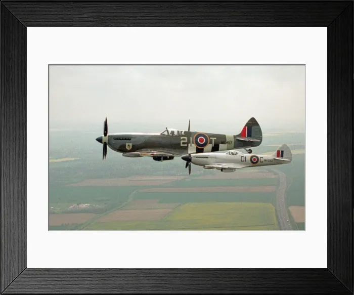 Framed Print : A Spitfire Mk IXe (ML417) flying in formation with a Mk XIV Spitfire of the Fighter Framed Print : A Spitfire Mk IXe (ML417) flying in formation with a Mk XIV Spitfire of the Fighter