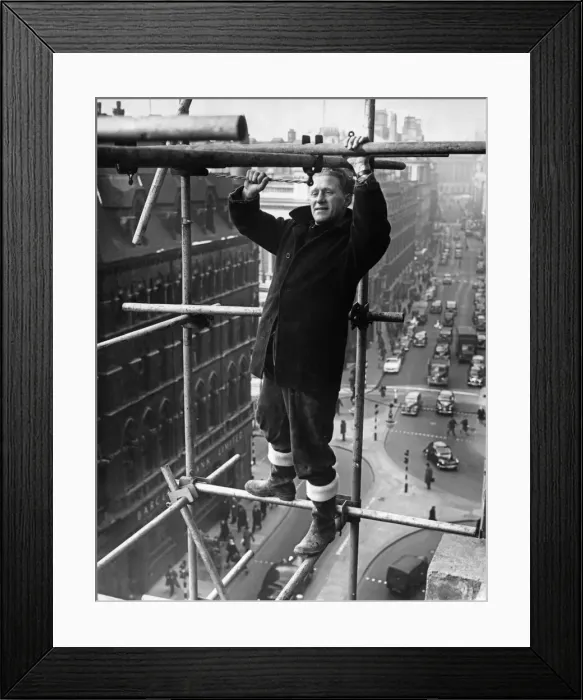 Framed Print : Scaffolder oblivious to working at height, high above central Birmingham