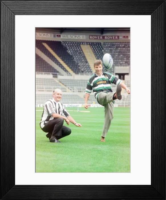 Framed Print : Rob Andrew signs for Newcastle Gosforth Rugby Club, news press conference at St James Framed Print : Rob Andrew signs for Newcastle Gosforth Rugby Club, news press conference at St James