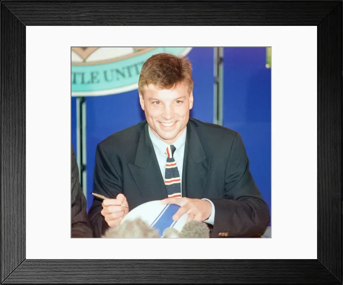Framed Print : Rob Andrew signs for Newcastle Gosforth Rugby Club, news press conference at St James Framed Print : Rob Andrew signs for Newcastle Gosforth Rugby Club, news press conference at St James