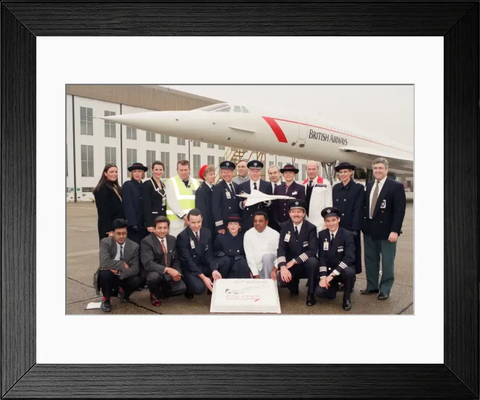 Framed Print : British Airways Concorde 20th Birthday is celebrated with champagne and a cake