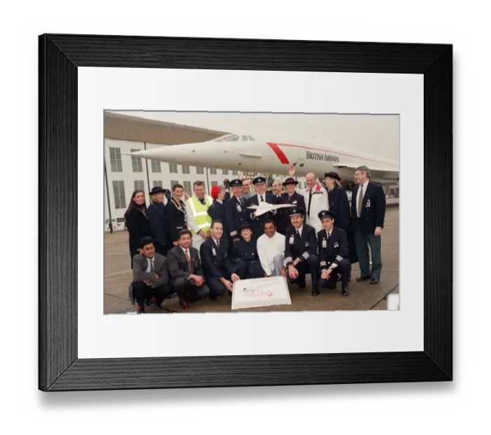 Framed Print : British Airways Concorde 20th Birthday is celebrated with champagne and a cake