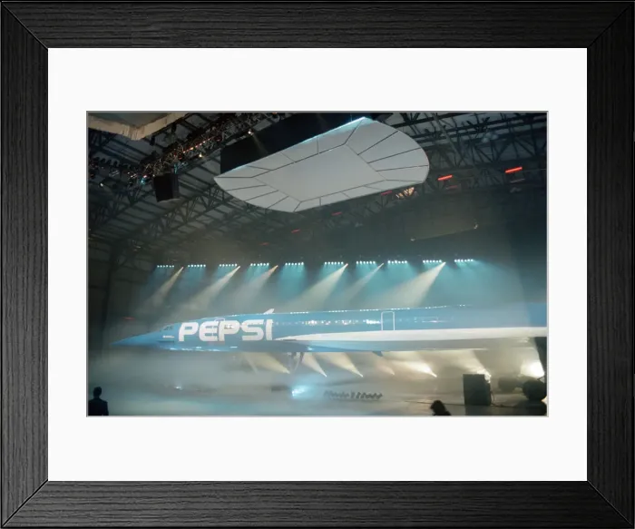 Framed Print : Pepsi launch its new blue can. Air France paint one of its Concorde Framed Print : Pepsi launch its new blue can. Air France paint one of its Concorde
