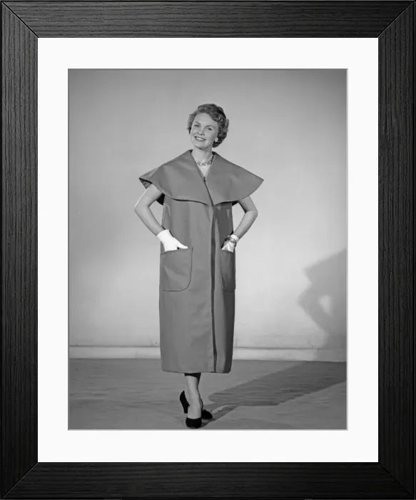 Framed Print : Model Maureen Denham seen here wearing a felt Cape Coat made from a Reveille readers