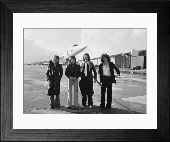 Framed Print : The pop group Pilot'pictured here beside the famous supersonic airliner Framed Print : The pop group Pilot'pictured here beside the famous supersonic airliner