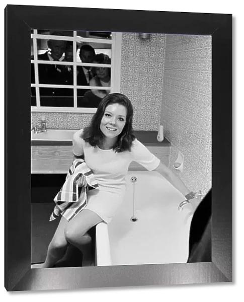 Diana Rigg in a replica of the bathroom at her St Johns Wood flat