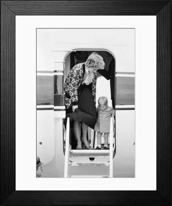 Framed Print : Prince Harry and his mother Princess Diana, arrive at Heathrow Airport, London Framed Print : Prince Harry and his mother Princess Diana, arrive at Heathrow Airport, London