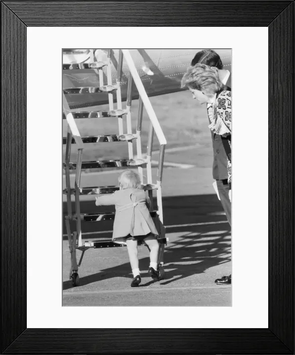 Framed Print : Prince Harry and his mother Princess Diana, arrive at Heathrow Airport, London Framed Print : Prince Harry and his mother Princess Diana, arrive at Heathrow Airport, London
