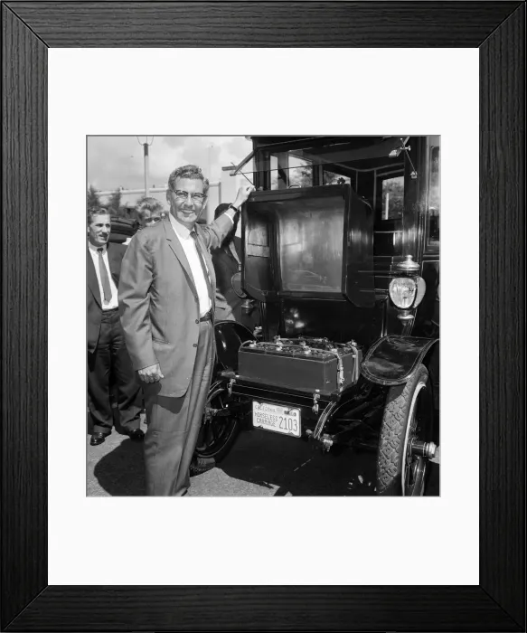 Framed Print : A revolutionary car driven by sun power. Dr Charles Escoffery with his veteran car Framed Print : A revolutionary car driven by sun power. Dr Charles Escoffery with his veteran car