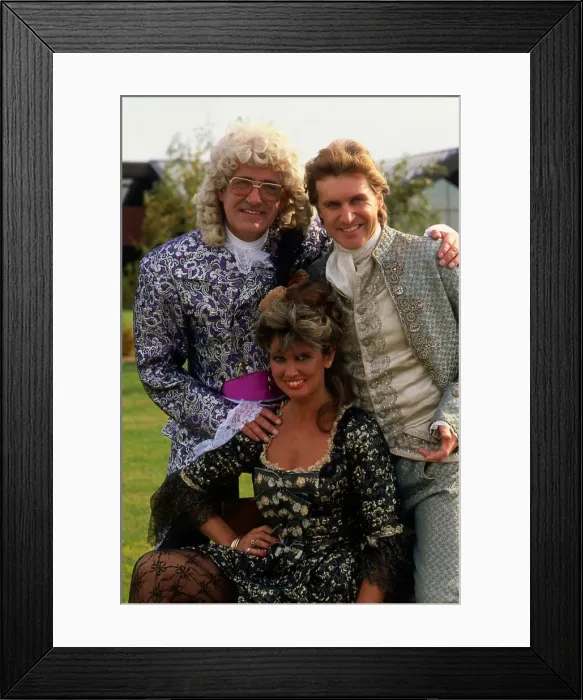 Framed Print : Caroline Munro with Jim Bowen & Michael Howe 1986 Framed Print : Caroline Munro with Jim Bowen & Michael Howe 1986