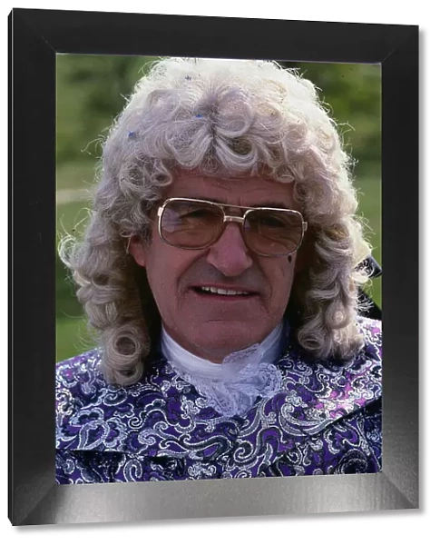 Jim Bowen television presenter October 1986 dressed in wig for pantomime