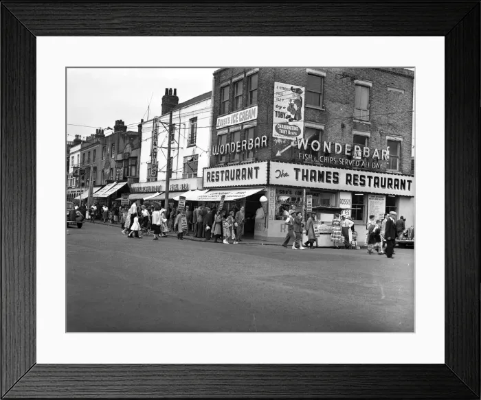 Framed Print : Shops on the seafront in Southend-on-Sea, Essex, England. 3rd August 1954 Framed Print : Shops on the seafront in Southend-on-Sea, Essex, England. 3rd August 1954