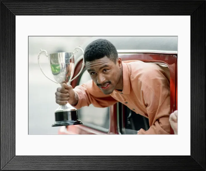 Framed Print : Michael Watson with the British Commonwealth middleweight trophy after defeating Nigel Framed Print : Michael Watson with the British Commonwealth middleweight trophy after defeating Nigel