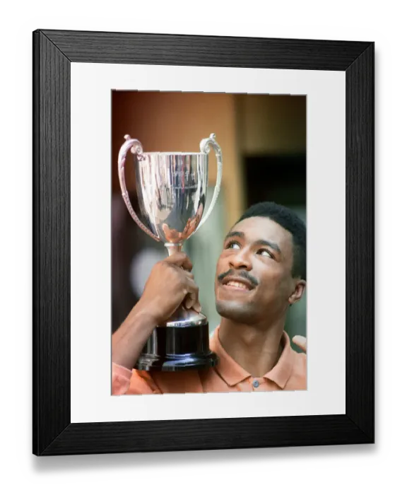 Framed Print : Michael Watson with the British Commonwealth middleweight trophy after defeating Nigel Framed Print : Michael Watson with the British Commonwealth middleweight trophy after defeating Nigel