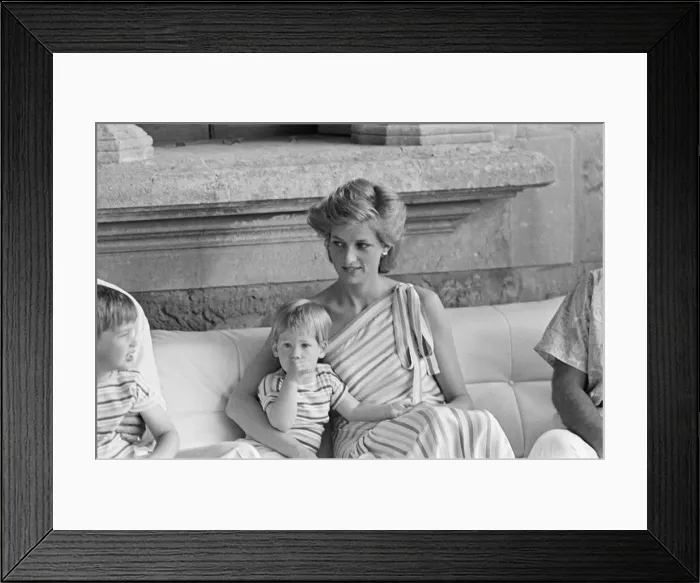 Framed Print : Prince Harry and his mother HRH Princess Diana, the Princess of Wales are on holiday with Framed Print : Prince Harry and his mother HRH Princess Diana, the Princess of Wales are on holiday with