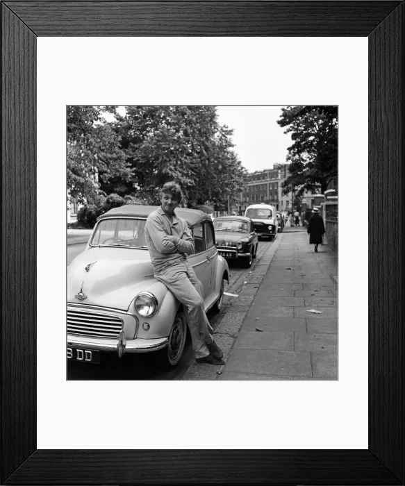 Framed Print : Tommy Steele pictured with his Morris Minor. Yesterday he was fined £ Framed Print : Tommy Steele pictured with his Morris Minor. Yesterday he was fined £