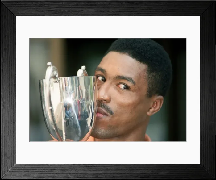 Framed Print : Michael Watson with the British Commonwealth middleweight trophy after defeating Nigel Framed Print : Michael Watson with the British Commonwealth middleweight trophy after defeating Nigel
