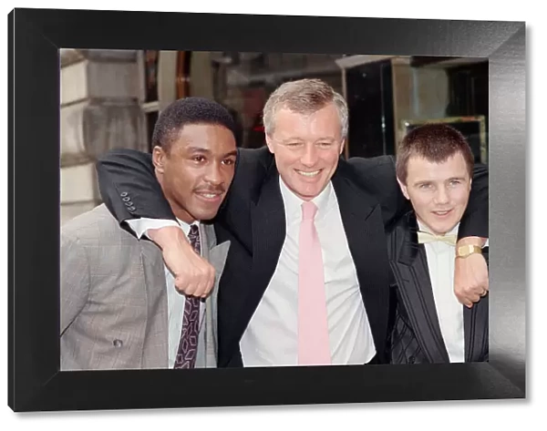 Boxing promoter Barry Hearn with his two boxers Michael Watson and Jim McDonnell