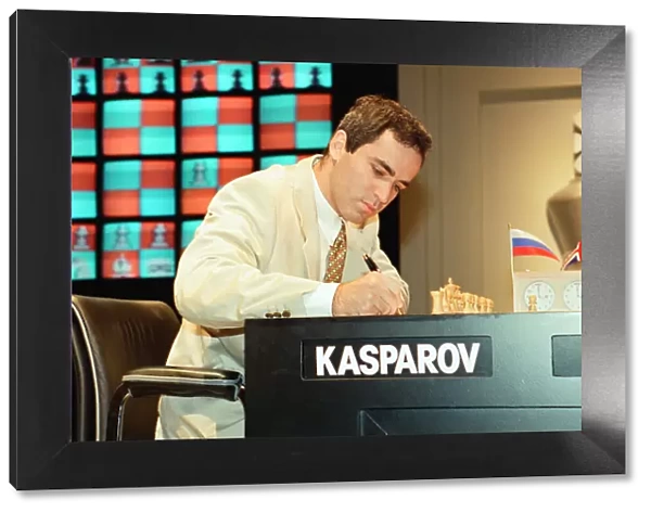 Garry Kasparov and Nigel Short sitting to play their first Chess match this afternoon at