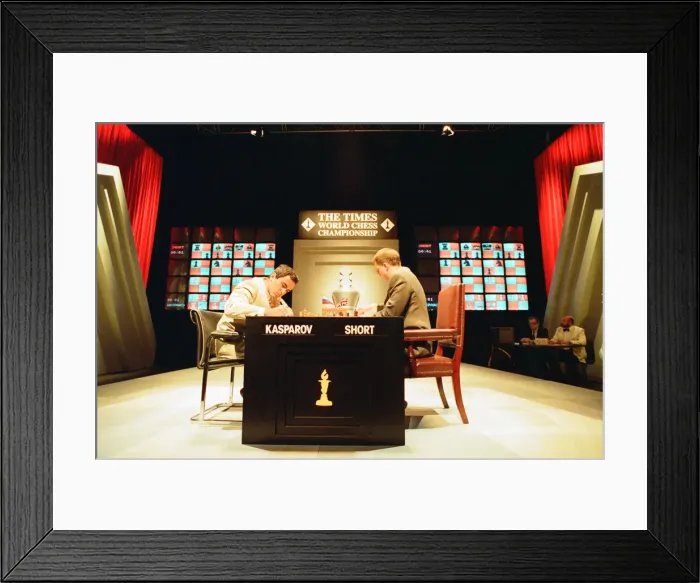 Framed Print : Garry Kasparov and Nigel Short sitting to play their first Chess match this afternoon
