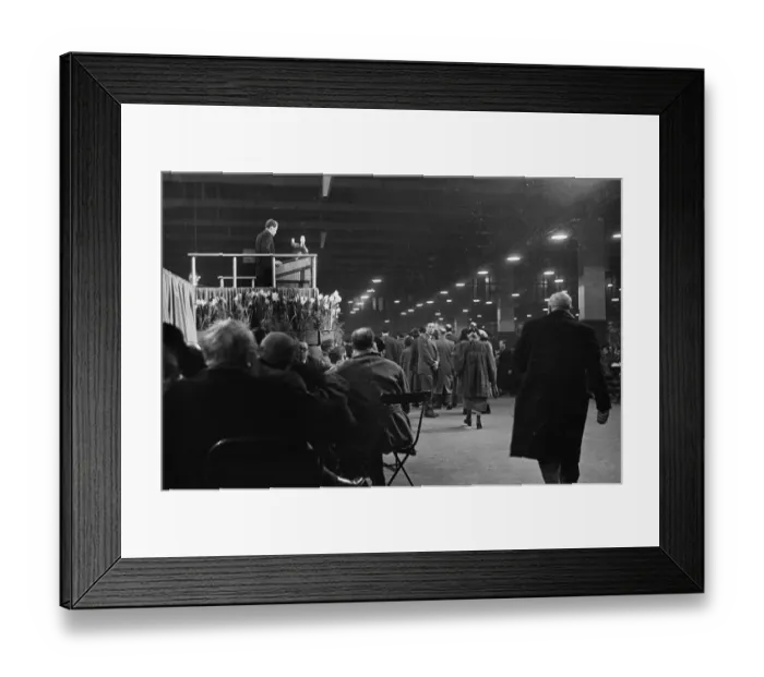 Framed Print : American evangelist Billy Graham addressing a huge crowd of people at Kelvin Hall in Framed Print : American evangelist Billy Graham addressing a huge crowd of people at Kelvin Hall in