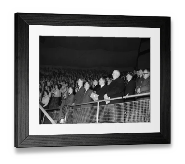 Framed Print : American evangelist Billy Graham speaks to the crowd at the Harringay Arena in North Framed Print : American evangelist Billy Graham speaks to the crowd at the Harringay Arena in North