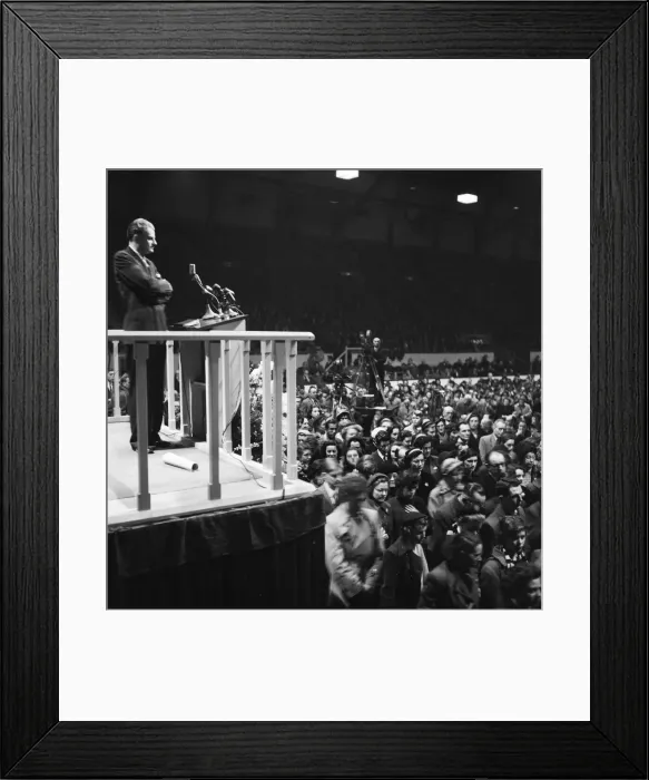 Framed Print : American evangelist Billy Graham speaks to the crowd at the Harringay Arena in North