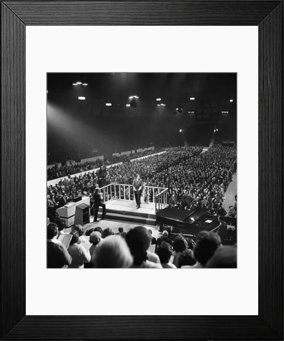Framed Print : American evangelist Billy Graham speaks to the crowd at the Harringay Arena in North