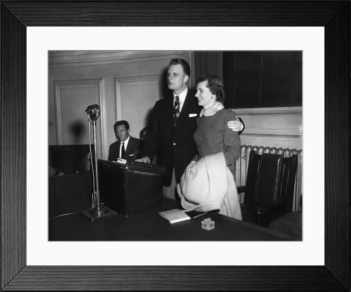 Framed Print : American evangelist Billy Graham with his wife Ruth at the Central Hall in Westminster