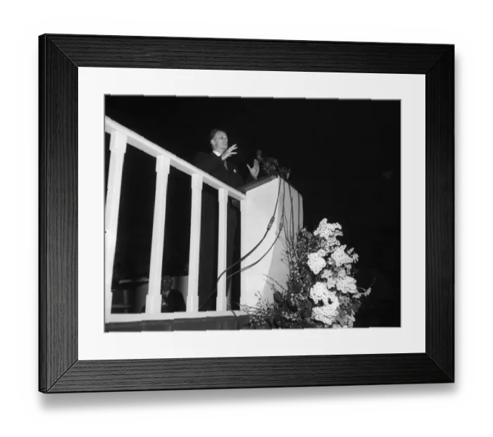 Framed Print : American evangelist Billy Graham speaks to a huge 12000 plus crowd at the Harringay Arena Framed Print : American evangelist Billy Graham speaks to a huge 12000 plus crowd at the Harringay Arena