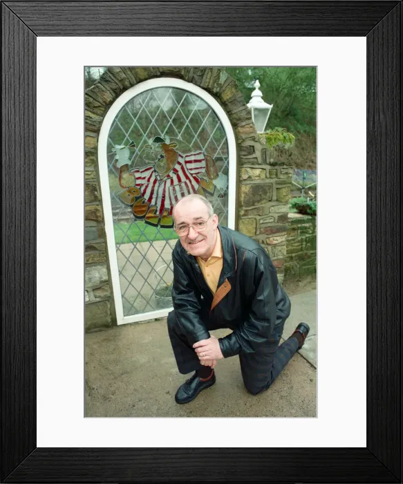 Framed Print : Jim Bowen by the railway which passes by his house in Arkholme, Lancashire