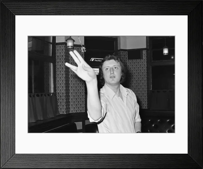 Framed Print : Professional British dart player Eric Bristow in action at the General Picton Public Framed Print : Professional British dart player Eric Bristow in action at the General Picton Public