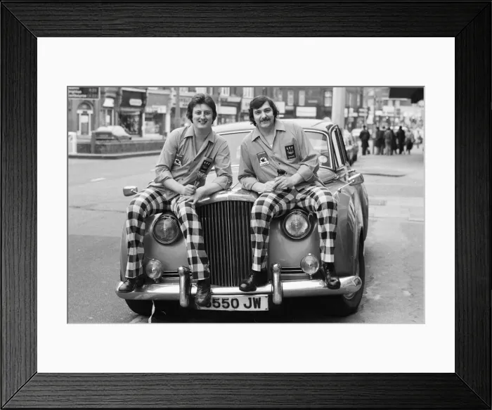 Framed Print : Nineteen year old dart player Eric Bristow poses in London sitting on top of a Rolls