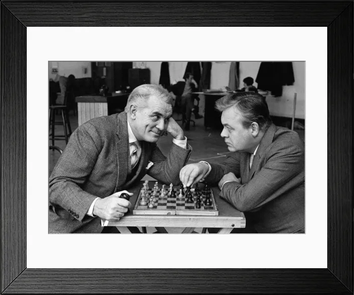 Framed Print : Eyeball to eyeball confrontation across the chess board for Clifford Evans, left Framed Print : Eyeball to eyeball confrontation across the chess board for Clifford Evans, left