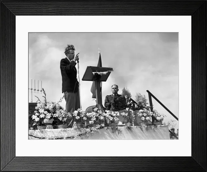 Framed Print : American evangelist Billy Graham visits Burtonwood in Lancashire to give a speech during Framed Print : American evangelist Billy Graham visits Burtonwood in Lancashire to give a speech during