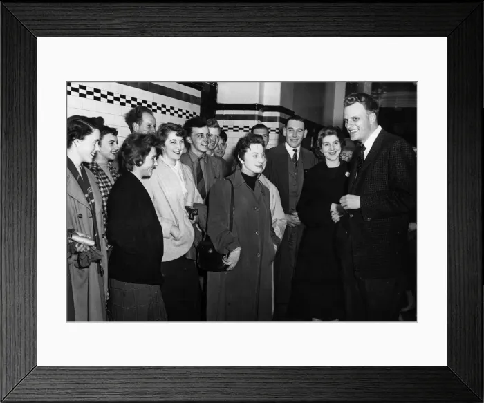Framed Print : American evangelist Billy Graham speaks to students at Glasgow Technical College during