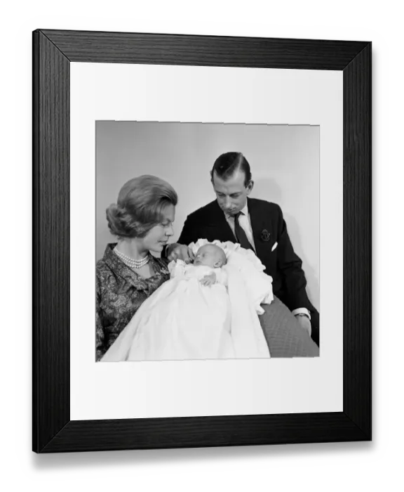 Framed Print : The Duke and Duchess of Kent with their baby son, the Earl of St Andrews at their home