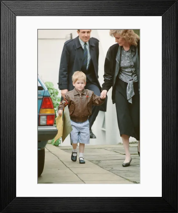 Framed Print : Prince Harry leaves nursery school at Chepstow Villas nursery in Kensington, West London