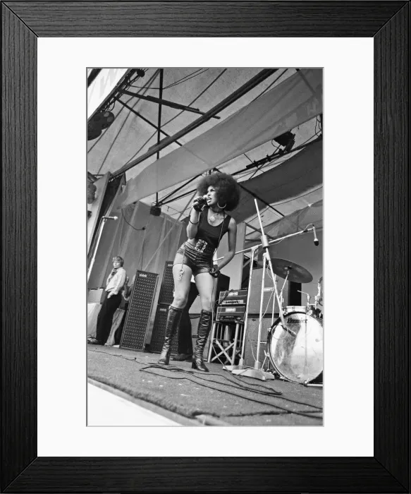 Framed Print : Marsha Hunt sings at The Isle of Wight Music Festival on Saturday 30th August 1969 Framed Print : Marsha Hunt sings at The Isle of Wight Music Festival on Saturday 30th August 1969