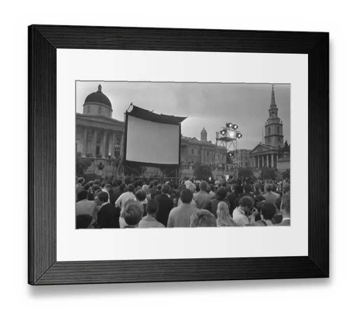 Framed Print : Trafalgar Square London July 1969 A giant TV screen in trafalgar Square has been Framed Print : Trafalgar Square London July 1969 A giant TV screen in trafalgar Square has been