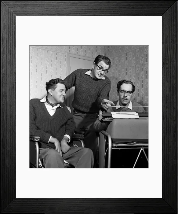 Framed Print : Scriptwriters Harry Driver and Vince Powell. Harry is back at work but confined to a