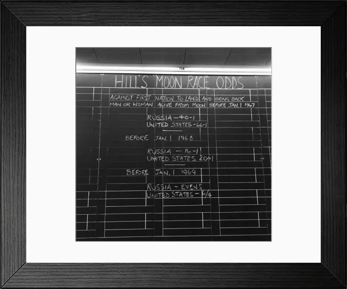 Framed Print : Betting Odds on first man to land on the moon, UK, Friday 4th February 1966 Framed Print : Betting Odds on first man to land on the moon, UK, Friday 4th February 1966