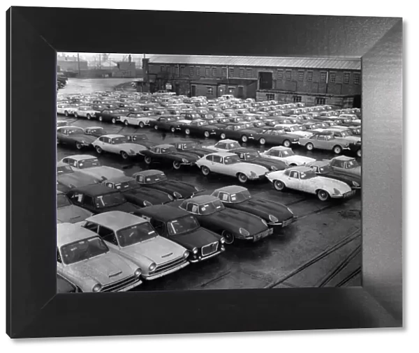Some of the many cars waiting for shipment from the Queen Alexandra Dock at Cardiff Docks
