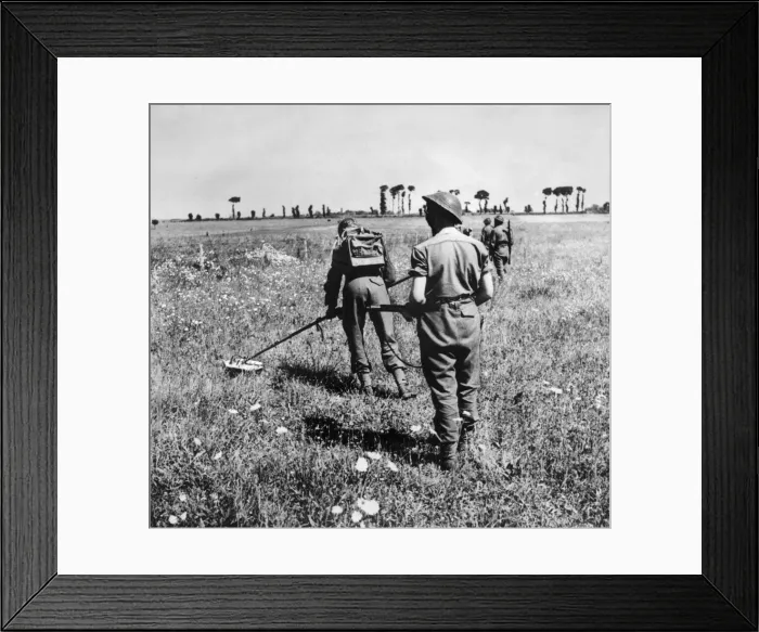 Framed Print : British army soldiers at work searching for enemy mines during the push in to France Framed Print : British army soldiers at work searching for enemy mines during the push in to France