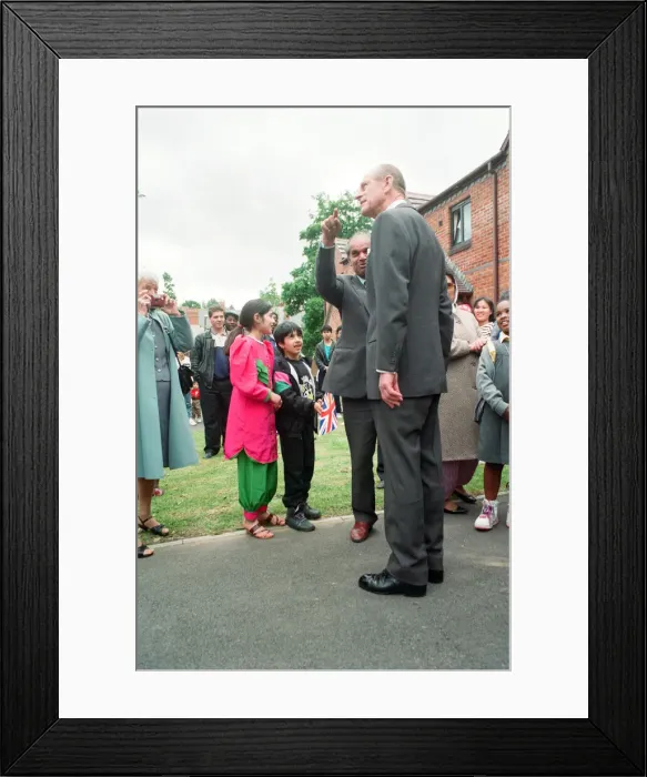 Framed Print : Prince Philip, Duke of Edinburgh tours the Century Drive housing development off Albert