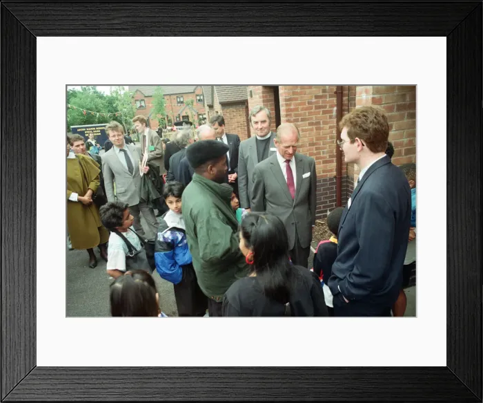 Framed Print : Prince Philip, Duke of Edinburgh tours the Century Drive housing development off Albert