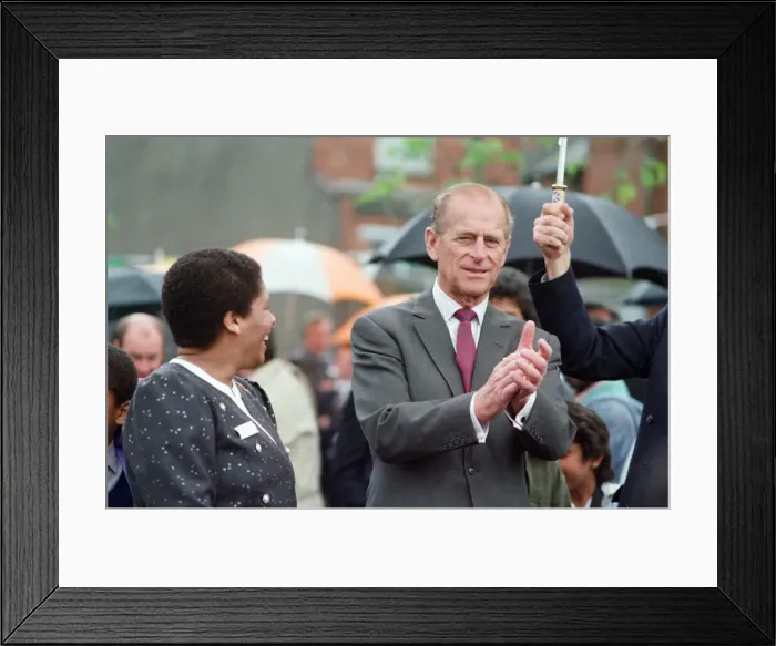 Framed Print : Prince Philip, Duke of Edinburgh tours the Century Drive housing development off Albert