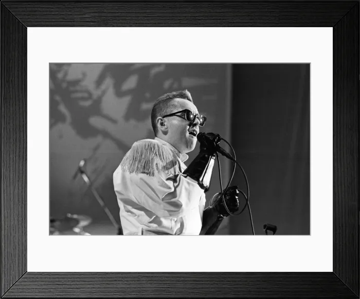 Framed Print : Frankie Goes To Hollywood performing in concert, Holly Johnson pictured on stage Framed Print : Frankie Goes To Hollywood performing in concert, Holly Johnson pictured on stage