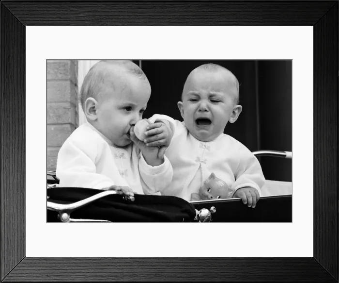 Framed Print : Twin sisters Anna (right) and Barbara Rozycki, at home in Coventry